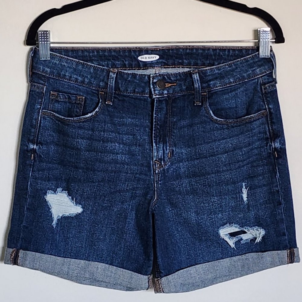 Old Navy Distressed Rolled High Rise Medium Wash Shorts